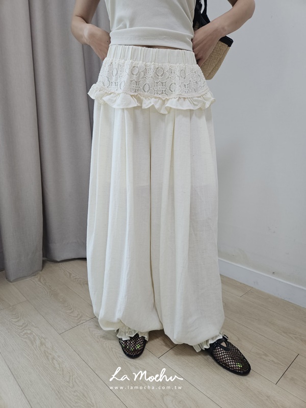雕花蕾絲棉麻氣球褲